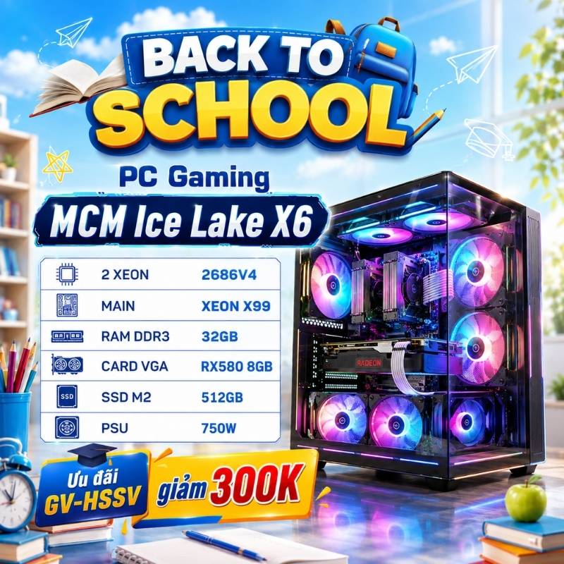 PC Gaming MCM Ice Lake X6 (2 XEON 2686V4, XEON X99, DDR3 32GB, RX 580 8GB, SSD M2 512GB, 750W)