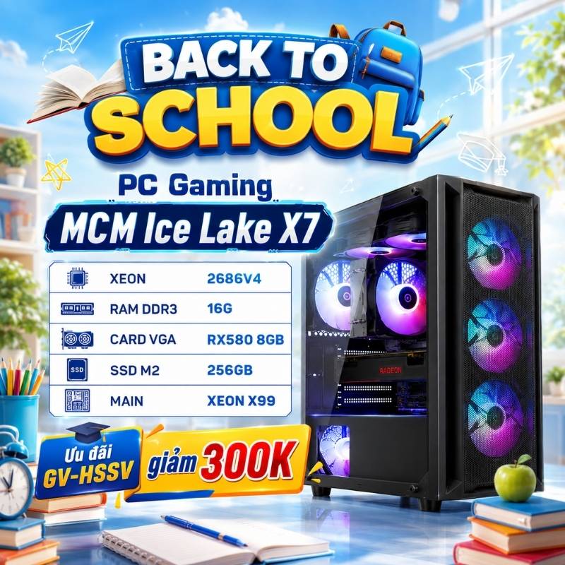 PC Gaming MCM Ice Lake X7 (XEON 2686V4 18C/36T, XEON X99, DDR3 ECC 16GB 1600, RX580 8GB D5, M2 NVME 256GB, 650W)