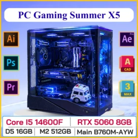 PC GAMING SUMMER X5 (Core i5 14600K, B760M, DDR5 16GB, RTX 5060 8GB, SSD M2 512GB, 750W)